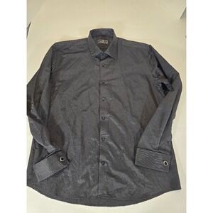 MAKROM London‎ XXL Mens Dress Shirt, Long Sleeve, Black Patterned with Cufflinks